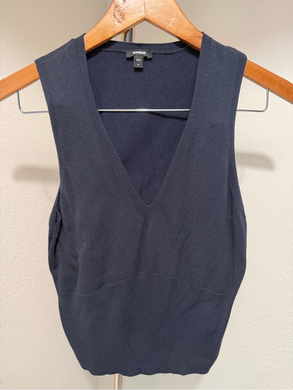 Express Women's Deep V-Neck Knit Tank — Navy